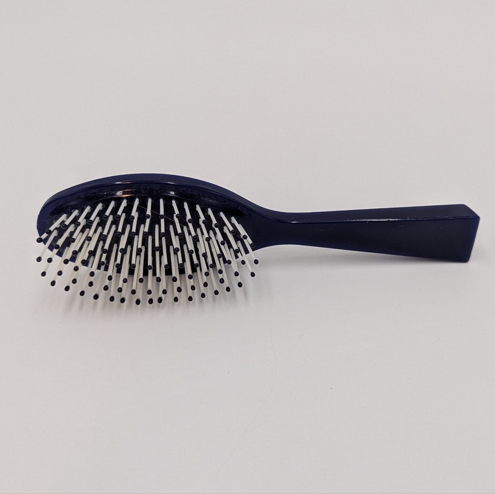 Vintage Estee Lauder Ball Tipped Hair Brush Travel Purse Size Retro Navy Blue